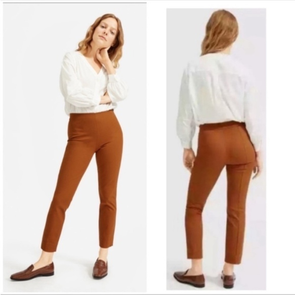 🍀 3/$30 Everlane The Curvy Side-Zip Stretch Cotton cropped Ankle Pants Cognac 00